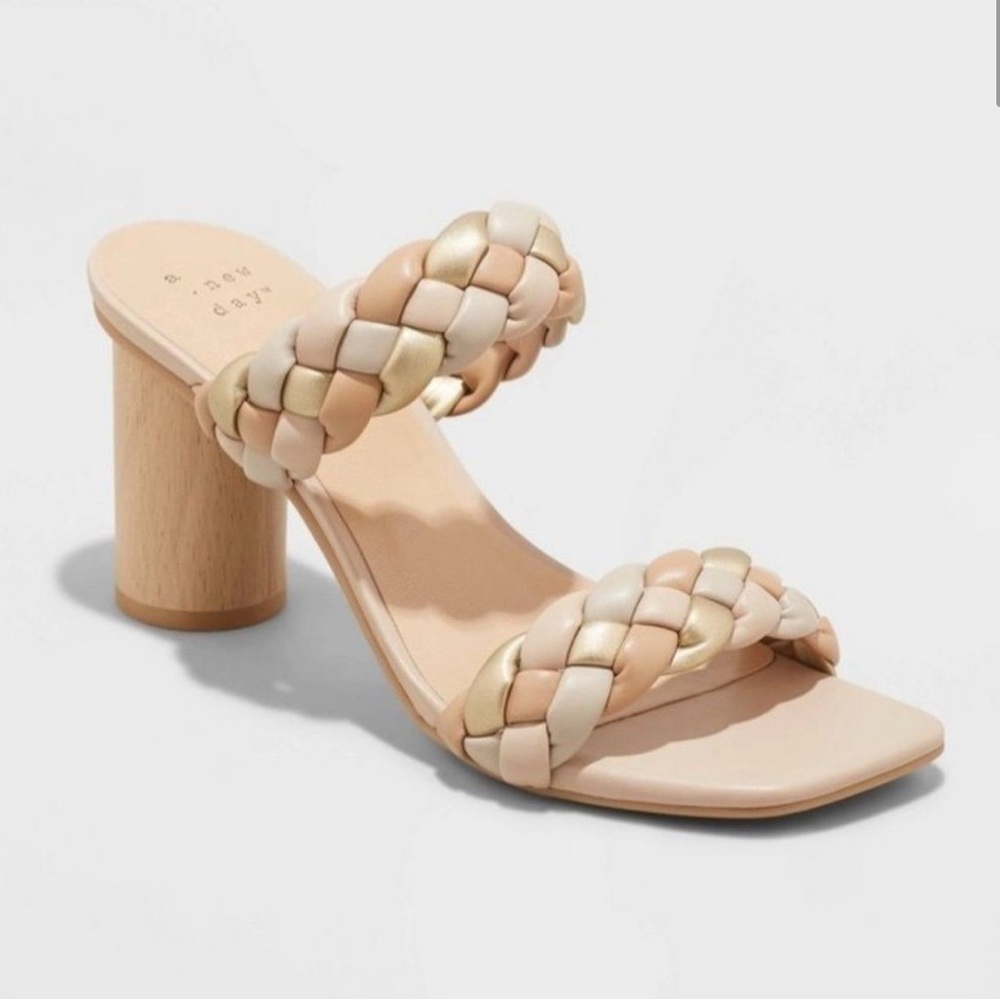 a new day Braided Block Heel Sandals - Cream and Gold